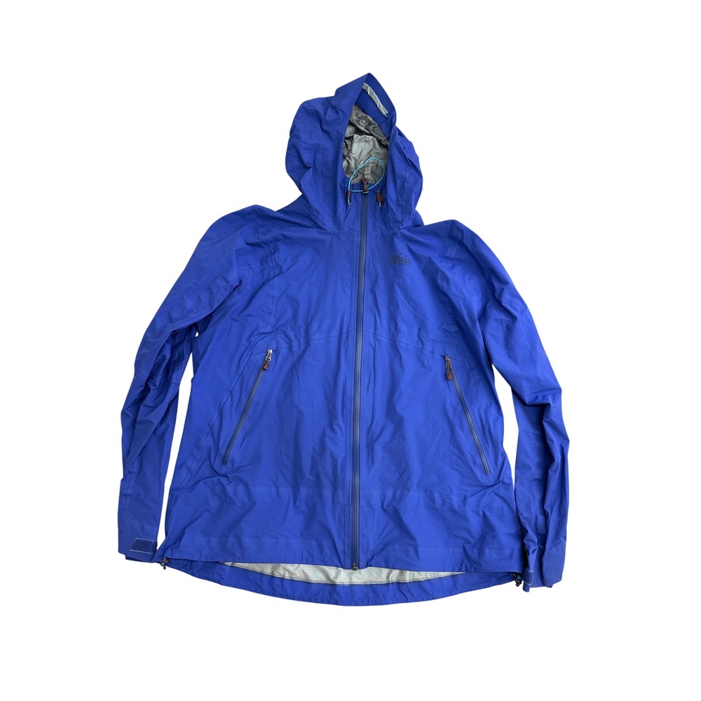 REI Co-op Womens XL Blue Gore-Tex Hooded Rain Jacket Waterproof Windbreaker